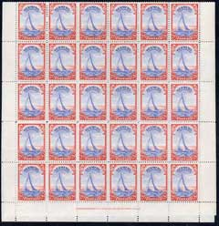 Bermuda 1938-52 KG6 Yacht 2d ultramarine & scarlet in complete sheet of 60 unmounted mint, with line perf (SG 112a), stamps on ships, stamps on yachting, stamps on sailing, stamps on  kg6 , stamps on 