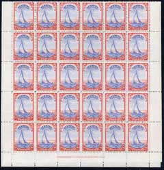 Bermuda 1938-52 KG6 Yacht 2d ultramarine & scarlet in complete sheet of 60 unmounted mint, with line perf (SG 112a), stamps on , stamps on  stamps on ships, stamps on  stamps on yachting, stamps on  stamps on sailing, stamps on  stamps on  kg6 , stamps on  stamps on 