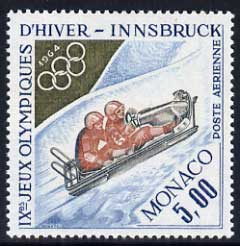 Monaco 1964 Bobsleighing 5f unmounted mint, from Olympic Games set of 5, SG 812, stamps on olympics, stamps on bobsleigh