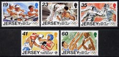 Jersey 1996 Sporting Anniversaries set of 5 unmounted mint, SG 746-50, stamps on , stamps on  stamps on sport, stamps on  stamps on rowing, stamps on  stamps on judo, stamps on  stamps on fencing, stamps on  stamps on boxing, stamps on  stamps on basketball, stamps on  stamps on martial arts