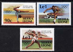 Sierra Leone 1984 Los Angeles Olympics set of 3 unmounted mint, SG 788-90, stamps on , stamps on  stamps on olympics, stamps on  stamps on gymnastics, stamps on  stamps on javelin, stamps on  stamps on hurdling, stamps on  stamps on  gym , stamps on  stamps on gymnastics, stamps on  stamps on 