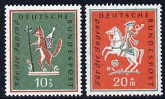 Germany - West 1958 Berlin Students' Fund set of 2 unmounted mint, SG 1204-05, stamps on , stamps on  stamps on animals, stamps on  stamps on fox, stamps on  stamps on horses, stamps on  stamps on hunting, stamps on  stamps on  fox , stamps on  stamps on foxes, stamps on  stamps on  