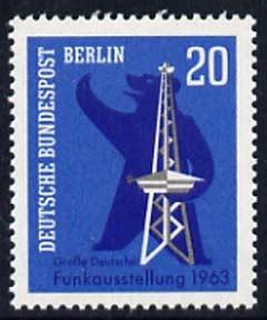 Germany - West Berlin 1963 Broadcasting Exhibition 20pf unmounted mint, SG B226, stamps on , stamps on  stamps on exhibitions, stamps on  stamps on communications, stamps on  stamps on animals, stamps on  stamps on bear