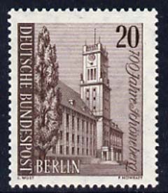 Germany - West Berlin 1964 700th Anniversary of Schoneberg 20pf unmounted mint, SG B227*, stamps on , stamps on  stamps on architecture, stamps on  stamps on  constitutions, stamps on  stamps on clocks, stamps on  stamps on trees