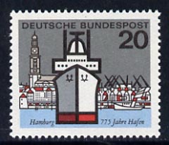 Germany - West 1964 Hamburg (Liner Lichtenfels & St Michael's Church) 20pf unmounted mint, from Capitals of the Federal Lands set of 12, SG 1331, stamps on , stamps on  stamps on ships