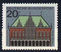 Germany - West 1964 Market Hall Bremen 20pf unmounted mint, from Capitals of the Federal Lands set of 12, SG 1339, stamps on architecture