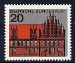 Germany - West 1964 Old Town Hall, Hanover 20pf unmounted mint, from Capitals of the Federal Lands set of 12, SG 1330, stamps on architecture