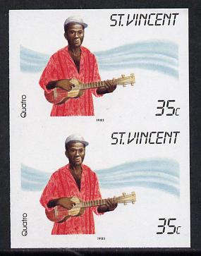 St Vincent 1985 Musical Instruments 35c (Quatro 4-stringed guitar) imperf pair (SG 906var), stamps on , stamps on  stamps on music, stamps on  stamps on guitar, stamps on  stamps on musical instruments