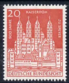 Germany - West 1961 900th Anniversary of Speyer Cathedral  20pf unmounted mint, SG 1280, stamps on , stamps on  stamps on architecture, stamps on  stamps on religion, stamps on  stamps on churches