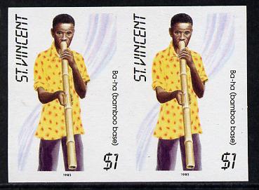 St Vincent 1985 Musical Instruments $1 (Ba-ha Bamboo Pipe) imperf pair (SG 907var), stamps on music, stamps on musical instruments
