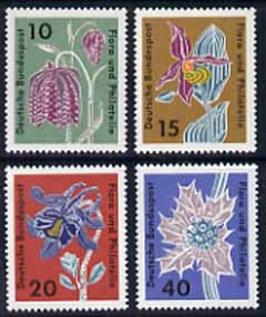 Germany - West 1963 Flora & Philately Exhibition set of 4 flowers unmounted mint, SG 1306-09, stamps on flowers, stamps on orchids, stamps on exhibitions, stamps on stamp exhibitions