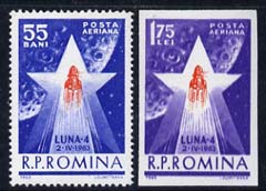 Rumania 1963 Launch of Luna 4 set of 2 (1 perf, 1 imperf) unmounted mint, SG 3010-11, stamps on , stamps on  stamps on space