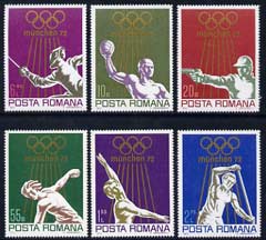 Rumania 1972 Munich Olympics (2nd issue) perf set of 6 unmounted mint, SG 3914-19, stamps on , stamps on  stamps on olympics, stamps on  stamps on water polo, stamps on  stamps on shooting, stamps on  stamps on discus, stamps on  stamps on gymnastics, stamps on  stamps on rowing, stamps on  stamps on canoeing, stamps on  stamps on fencing, stamps on  stamps on  gym , stamps on  stamps on gymnastics, stamps on  stamps on 