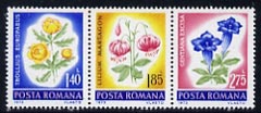 Rumania 1973 the 3 flower values from Protection of Nature set unmounted mint, SG 3982-84, stamps on , stamps on  stamps on flowers, stamps on  stamps on lily, stamps on  stamps on gentian