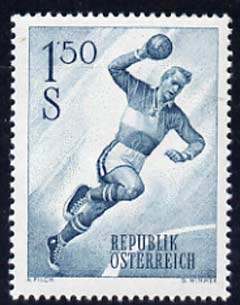 Austria 1959 Handball Player 1s 50 unmounted mint from Sports set, SG 1346, stamps on sport, stamps on handball