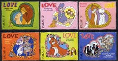 Palau 1996 Disney Sweethearts - 6 vals to 6c unmounted mint, SG 995-1000, stamps on , stamps on  stamps on disney, stamps on  stamps on cats, stamps on  stamps on lions, stamps on  stamps on dogs, stamps on  stamps on foxes, stamps on  stamps on rabbits, stamps on  stamps on  fox , stamps on  stamps on foxes, stamps on  stamps on  