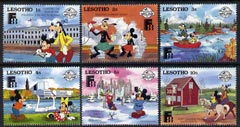 Lesotho 1988 Finlandia 88 short set of 6 vals to 10s featuring Disney characters in Finland unmounted mint, SG 810-17, stamps on , stamps on  stamps on disney, stamps on  stamps on stamp exhibitions, stamps on  stamps on fishing, stamps on  stamps on birds, stamps on  stamps on swans, stamps on  stamps on photgraphy, stamps on  stamps on horses