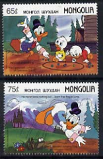 Mongolia 1987 The Celebrated Jumping Frog (Mark Twain) 65m & 75m unmounted mint, SG 11901-02, stamps on disney, stamps on games, stamps on marbles, stamps on reptiles, stamps on frogs