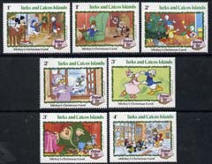 Turks & Caicos Islands 1982 Christmas short set to 4c (7 vals) showing scenes from Walt Disney's 'Mickey's Christmas Carol' unmounted mint, SG 721-27, stamps on , stamps on  stamps on disney, stamps on  stamps on christmas, stamps on  stamps on literature, stamps on  stamps on dickens, stamps on  stamps on shells