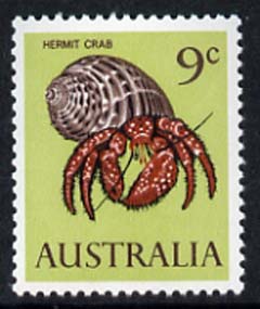 Australia 1966-73 Hermit Crab 9c from decimal def set unmounted mint, SG 390, stamps on , stamps on  stamps on marine life, stamps on  stamps on crabs, stamps on  stamps on shells