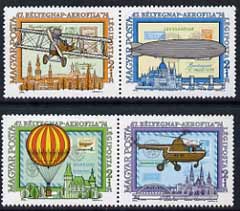 Hungary 1974 Aerofila 1974 set of 4 in se-tenant pairs unmounted mint, SG 2913-16, stamps on , stamps on  stamps on aviation, stamps on  stamps on airships, stamps on  stamps on balloons, stamps on  stamps on helicopters, stamps on  stamps on stamp on stamp, stamps on  stamps on bridges, stamps on  stamps on stamponstamp
