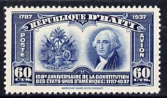 Haiti 1938 Air 150th Anniversary of US Constitution 60c unmounted mint, SG 334, stamps on , stamps on  stamps on personalities, stamps on  stamps on washington, stamps on  stamps on arms, stamps on  stamps on heraldry