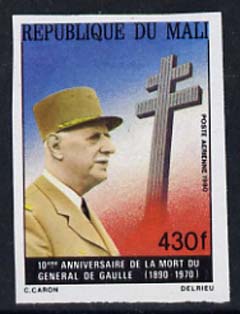 Mali 1980 De Gaulle & Cross of Lorraine 430f IMPERF unmounted mint, as SG 812 , stamps on personalities, stamps on de gaulle, stamps on personalities, stamps on de gaulle, stamps on  ww1 , stamps on  ww2 , stamps on militaria