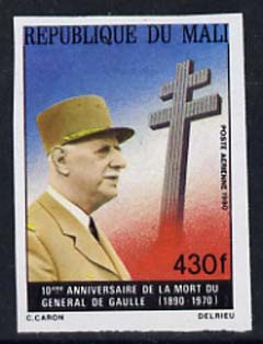 Mali 1980 De Gaulle & Cross of Lorraine 430f IMPERF unmounted mint, as SG 812 , stamps on , stamps on  stamps on personalities, stamps on  stamps on de gaulle, stamps on  stamps on personalities, stamps on  stamps on de gaulle, stamps on  stamps on  ww1 , stamps on  stamps on  ww2 , stamps on  stamps on militaria