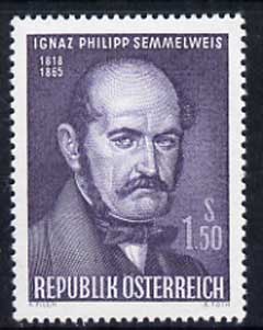 Austria 1965 Death Cent of Ognaz Semmelweis (physician) 1s50 unmounted mint, SG 1455, stamps on , stamps on  stamps on medical