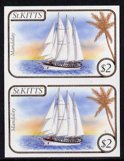St Kitts 1985 Ships $2 (Schooner Mandalay) imperf pair (SG 175var), stamps on ships