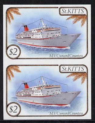 St Kitts 1985 Ships $2 (Cunard Liner) imperf pair (SG 176var) unmounted mint, stamps on , stamps on  stamps on ships