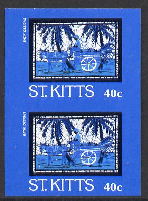 St Kitts 1985 Batik Designs 2nd series 40c (Donkey Cart) imperf pair unmounted mint. SG 170var, stamps on animals  textiles  transport
