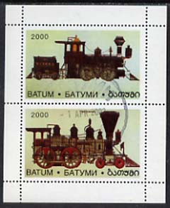 Batum 1996 Early Railway Locos perf sheetlet containing complete set of 2 values fine cto used, stamps on , stamps on  stamps on railways