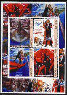 Angola 2002 James Bond (Roger Moore) Movie Posters perf sheetlet containing 4 values fine cto used, stamps on , stamps on  stamps on movies, stamps on  stamps on films, stamps on  stamps on  spy , stamps on  stamps on cinena