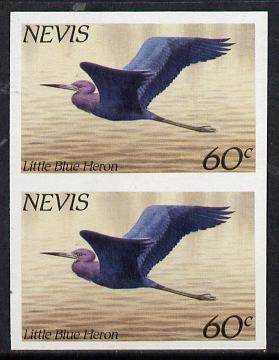 Nevis 1985 Hawks & Herons 60c (Little Blue Heron) imperf pair (SG 267var) unmounted mint, stamps on , stamps on  stamps on birds   birds of prey   heron