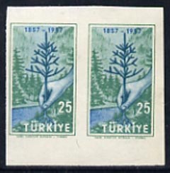 Turkey 1957 Forestry 25k imperf proof pair without labels, stamps on trees