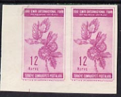 Turkey 1950 Int Fair 12k 12 Oak imperf proof pair on ungummed paper, stamps on trees