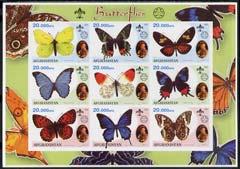 Afghanistan 2001 Butterflies imperf sheetlet containing 9 values (also showing Baden Powell and Scout & Guide Logos) unmounted mint, stamps on , stamps on  stamps on butterflies, stamps on  stamps on scouts, stamps on  stamps on guides