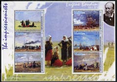 Afghanistan 2001 The Impressionists - Eugene Boudin perf sheetlet containing set of 6 values unmounted mint, stamps on , stamps on  stamps on arts, stamps on  stamps on 