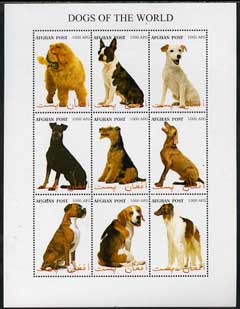 Afghanistan 1999? Dogs of the World perf sheetlet containing set of 9 values unmounted mint, stamps on , stamps on  stamps on dogs