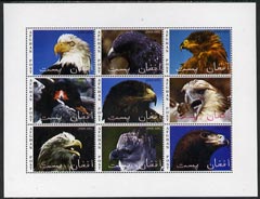 Afghanistan 1999? Birds of Prey perf sheetlet containing set of 9 values unmounted mint, stamps on birds, stamps on birds of prey