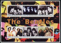 Benin 2003 The Beatles #2 perf sheetlet containing set of 6 values unmounted mint, stamps on , stamps on  stamps on personalities, stamps on  stamps on entertainments, stamps on  stamps on music, stamps on  stamps on pops, stamps on  stamps on beatles, stamps on  stamps on 