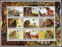 Angola 2000 Big Cats perf sheetlet containing set of 9 values (horiz format) each with Rotary & Scouts Logos, unmounted mint, stamps on , stamps on  stamps on cats, stamps on  stamps on lions, stamps on  stamps on tigers, stamps on  stamps on leopards, stamps on  stamps on cheetahs, stamps on  stamps on rotary, stamps on  stamps on scouts