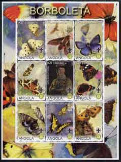 Angola 2000 Butterflies perf sheetlet #01 containing set of 9 values each with Rotary & Scouts Logos, unmounted mint, stamps on , stamps on  stamps on butterflies, stamps on  stamps on rotary, stamps on  stamps on scouts