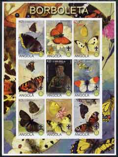 Angola 2000 Butterflies imperf sheetlet #02 containing set of 9 values each with Rotary & Scouts Logos, unmounted mint, stamps on , stamps on  stamps on butterflies, stamps on  stamps on rotary, stamps on  stamps on scouts