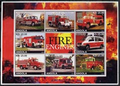 Angola 2002 Fire Engines perf sheetlet containing set of 8 plus label unmounted mint, stamps on , stamps on  stamps on fire