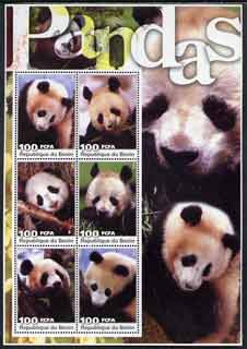 Benin 2003 Pandas large perf sheetlet containing set of 6 values unmounted mint, stamps on , stamps on  stamps on animals, stamps on  stamps on bears, stamps on  stamps on pandas