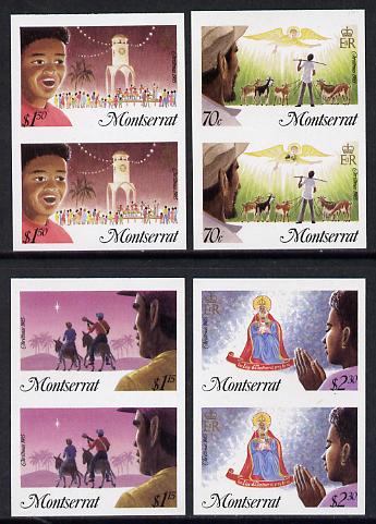 Montserrat 1985 Christmas set of 4 each in unmounted mint imperf pair (SG 665-8var), stamps on , stamps on  stamps on christmas, stamps on  stamps on bethlehem