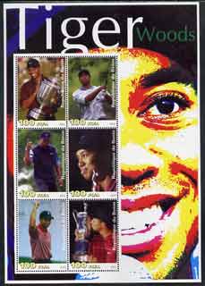 Benin 2003 Tiger Woods large perf sheetlet containing set of 6 values unmounted mint, stamps on sport, stamps on golf