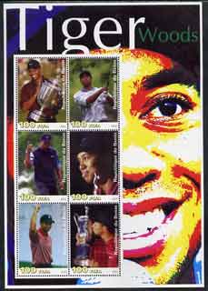 Benin 2003 Tiger Woods large perf sheetlet containing set of 6 values unmounted mint, stamps on , stamps on  stamps on sport, stamps on  stamps on golf